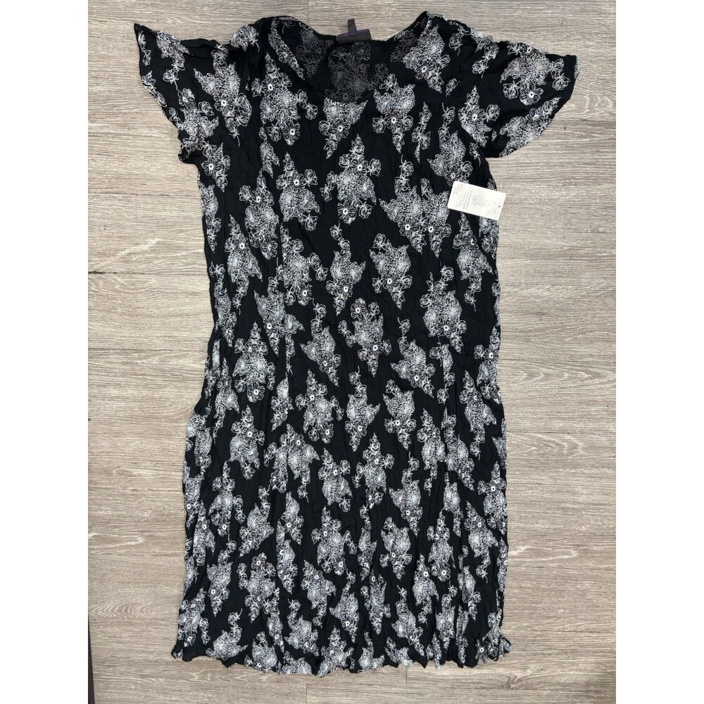 Roaman's Women's Black and White Floral Print Short-sleeved Casual Dress Size 1X